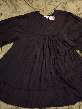Charlie Paige Black Cotton Peasant Dress